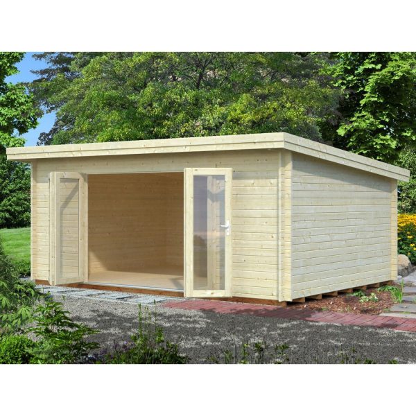 Palmako Lea Holz-Gartenhaus/Gerätehaus Natur Pultdach Tauchgrundiert 530 cm x 380 cm