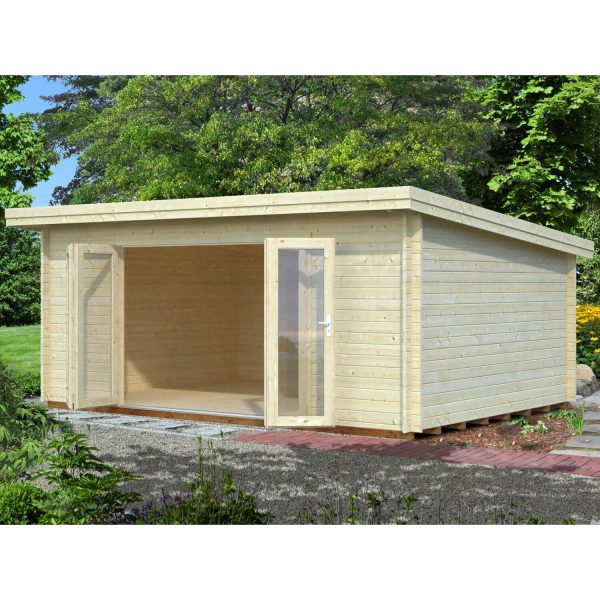 Palmako Lea Holz-Gartenhaus/Gerätehaus Hellbraun Pultdach Tauchgrundiert 530 cm x 380 cm