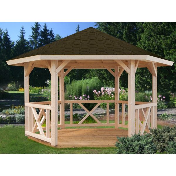 Palmako Holz-Pavillon Betty Braun imprägniert 337 cm x 337 cm ohne Fußboden