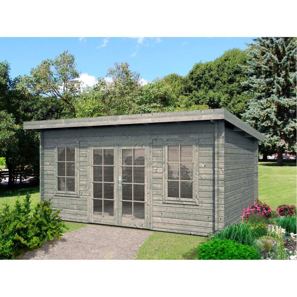 Palmako Lisa Holz-Gartenhaus/Gerätehaus Grau Pultdach Tauchgrundiert 450 cm x 330 cm