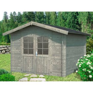 Palmako Lotta Holz-Gartenhaus/Gerätehaus Grau Satteldach Tauchgrundiert 275 cm x 380 cm