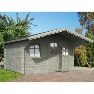 Palmako Sally Holz-Gartenhaus/Gerätehaus Grau Satteldach Tauchgrundiert 360 cm x 360 cm