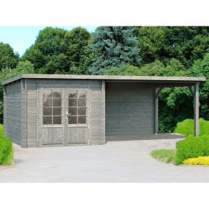 Palmako Ella Holz-Gartenhaus/Gerätehaus Grau Flachdach Tauchgrundiert 592 cm x 300 cm