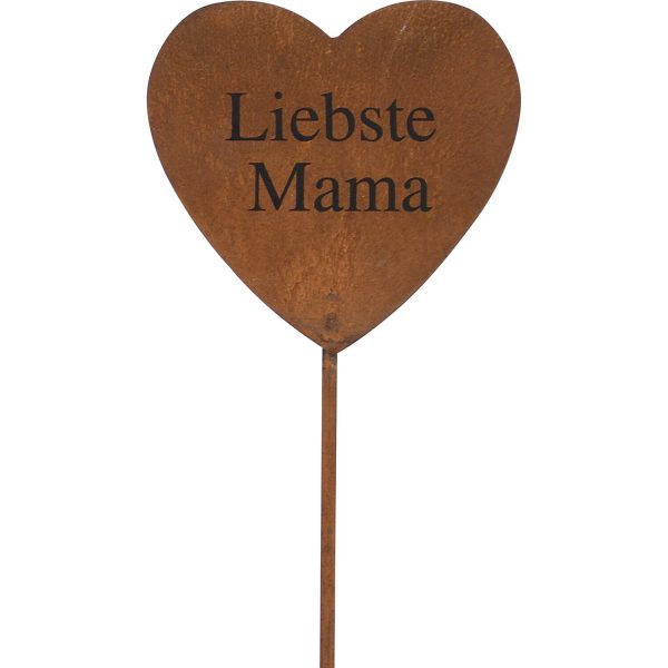 Gartenstecker Herz Liebste Mama 35 cm Rostfarben