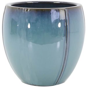 Keramik-Übertopf Blau glasiert Tulpendesign handbemalt (H x Ø) 31