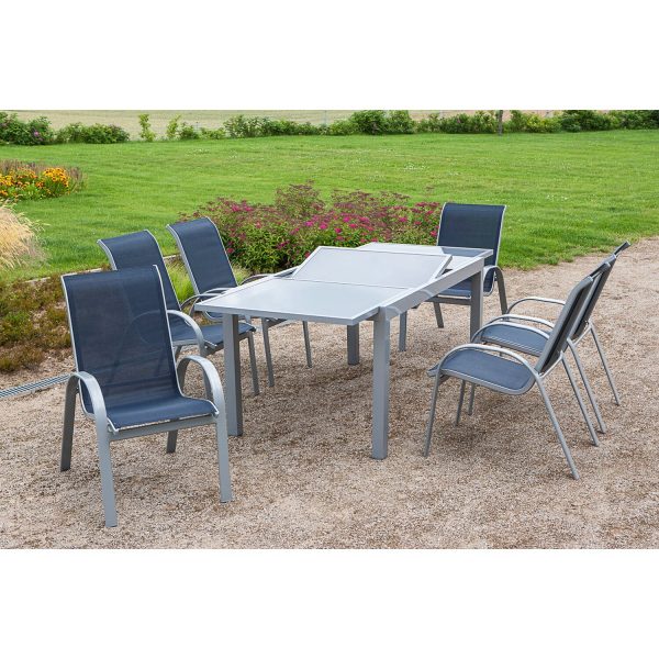 Gartenmöbel-Set Amalfi 7-tlg. Marineblau inkl. Tisch 160/220 cm x 90 cm