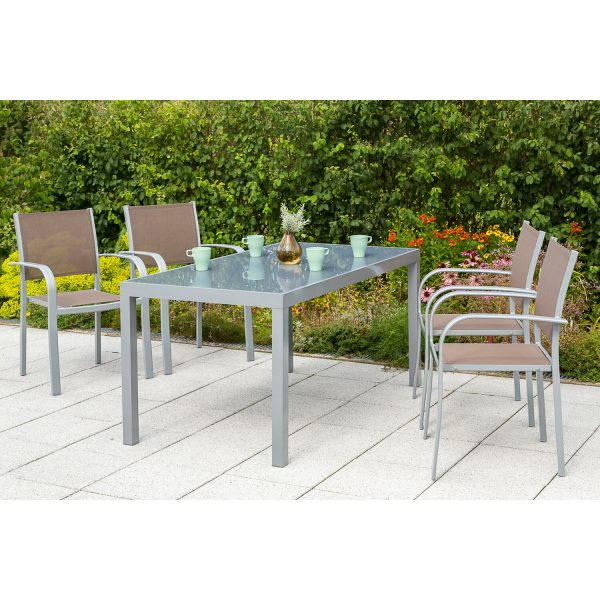 Gartenmöbel-Set Ostia 5-tlg. Taupe inkl. Tisch 150 cm x 90 cm