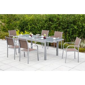 Gartenmöbel-Set Ostia 7-tlg. Taupe inkl. Tisch 160/220 cm x 90 cm