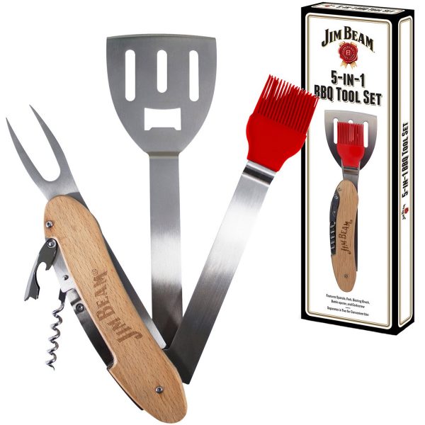 Jim Beam Klappbares 5-in-1 BBQ-Werkzeug Edelstahl Holzgriff Parawood