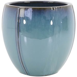 Keramik-Übertopf Blau glasiert Tulpendesign handbemalt (H x Ø) 41 x 43