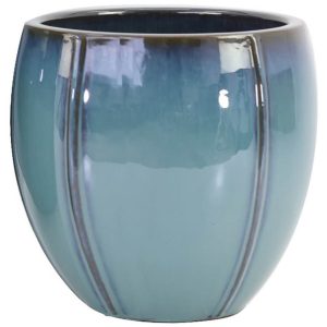 Keramik-Übertopf Blau glasiert Tulpendesign handbemalt (H x Ø) 23