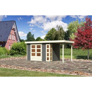 Karibu Holz-Gartenhaus/Gerätehaus Sölve Terragrau Flachdach Lackiert 298 cm x 213 cm