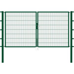Metallzaun Doppeltor für Doppelstabmatte Grün 180 cm x 300 cm