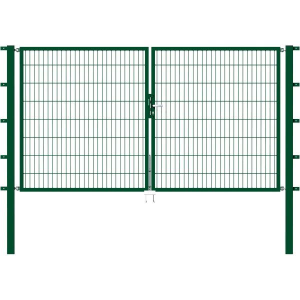 Metallzaun Doppeltor für Doppelstabmatte Grün 180 cm x 300 cm