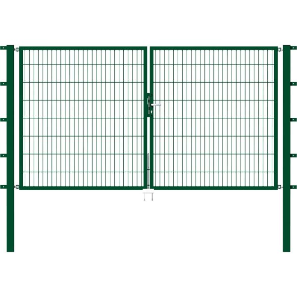 Metallzaun Doppeltor für Doppelstabmatte Grün 200 cm x 300 cm