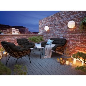 Lounge-Set Cultana mit Couchtisch 4-teilig Stahl/Wicker Antrazit-Natur