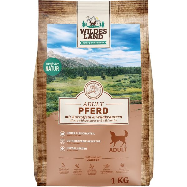 Wildes Land Hunde-Trockenfutter Pferd mit Kartoffeln und Wildkräutern 1 kg