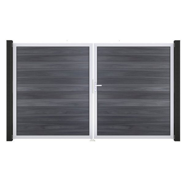 GroJa Solid Steckzaun Tor DIN Rechts EV1 Steingrau co-extrudiert