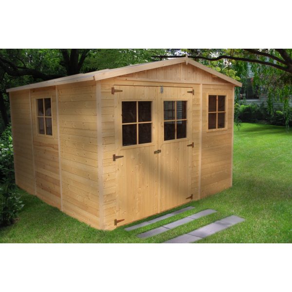 Timbela Gartenhaus/Gerätehaus Holz M335+M335G 9 m² mit Fenstern und Boden