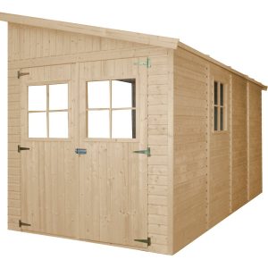 Timbela Anbau-Gartenhaus/Gerätehaus Holz M340+M340G 8 m² ohne Seitenwand mit Boden