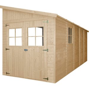 Timbela Anbau-Gartenhaus/Gerätehaus Holz M341+M341G 10 m² ohne Seitenwand mit Boden