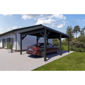 Holzbrüder Einzelcarport Ralf Chromoxidgrün 400 cm x 600 cm Blechdach Dornengrün