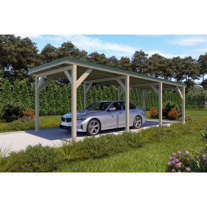 Holzbrüder Einzelcarport Ralf Imprägniert 300 x 868 cm Blechdach Dornengrün