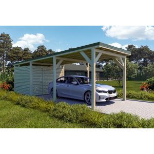 Holzbrüder Carport Ralf mit Geräteraum Imprägniert 300 x 868 cm Dornengrün