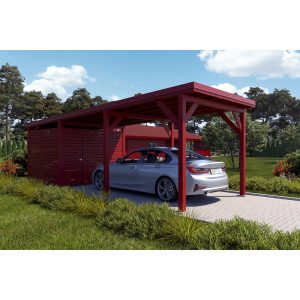 Holzbrüder Carport Ralf mit Geräteraum Oxidrot 300 x 868 cm Blechdach Rot
