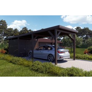 Holzbrüder Carport Ralf mit Geräteraum Graubraun 300 x 868 cm Blechdach Braun