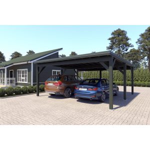 Holzbrüder Doppelcarport Ralf Chromoxidgrün 600 cm x 600 cm Blechdach Dornengrün