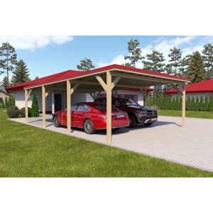 Holzbrüder Doppelcarport Ralf Natur 600 cm x 868 cm Blechdach Rot