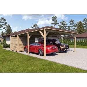 Holzbrüder Doppelcarport Ralf mit kl. Geräteraum Natur 600 x 868 cm Dunkelbraun