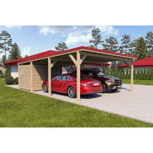 Holzbrüder Doppelcarport Ralf mit kl. Geräteraum Natur 600 x 868 cm Rot