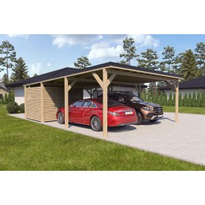 Holzbrüder Doppelcarport Ralf mit kl. Geräteraum Natur 600 x 868 cm Schwarz