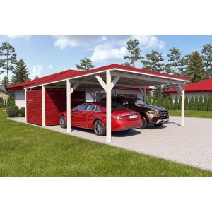 Holzbrüder Doppelcarport Ralf m. kl. Geräteraum Weiß 600 x 868 cm Rot