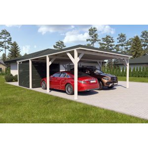 Holzbrüder Doppelcarport Ralf m. kl. Geräteraum Weiß 600 x 868 cm Dornengrün