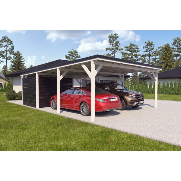 Holzbrüder Doppelcarport Ralf m. kl. Geräteraum Weiß 600 x 868 cm Schwarz