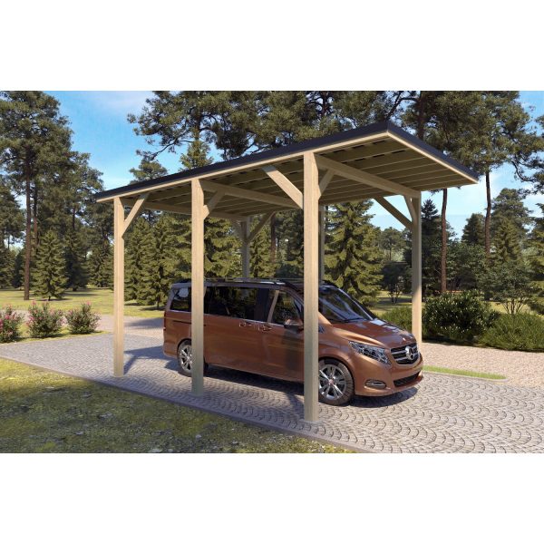 Holzbrüder Camping-Carport Ralf Natur 400 cm x 600 cm Blechdach Schwarz