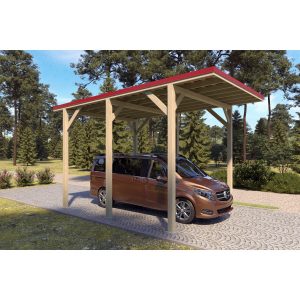 Holzbrüder Camping-Carport Ralf Natur 400 cm x 600 cm Blechdach Rot