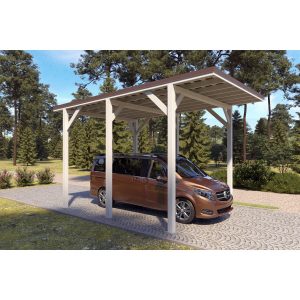 Holzbrüder Camping-Carport Ralf Reinweiß 400 cm x 600 cm Blechdach Dunkelbraun