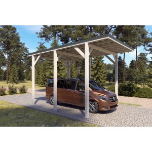 Holzbrüder Camping-Carport Ralf Reinweiß 400 cm x 600 cm Blechdach Dornengrün