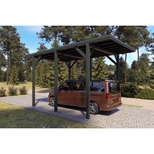 Holzbrüder Camping-Carport Ralf Chromoxidgrün 400 x 600 cm Blechdach Dornengrün