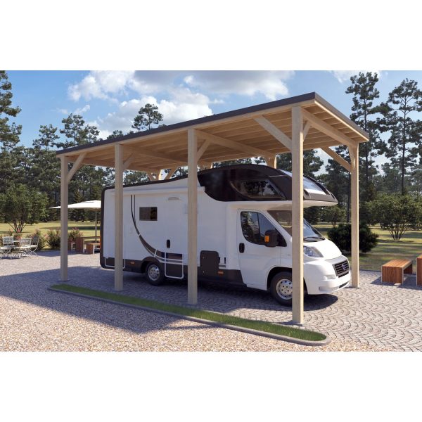 Holzbrüder Camping-Carport Ralf Natur 400 cm x 700 cm Blechdach Dunkelgrau