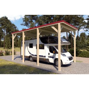 Holzbrüder Camping-Carport Ralf Imprägniert 400 x 700 cm Blechdach Rot