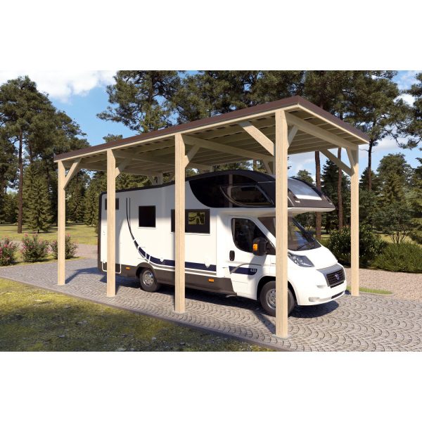 Holzbrüder Camping-Carport Ralf Imprägniert 400 x 700 cm Blechdach Dunkelbraun