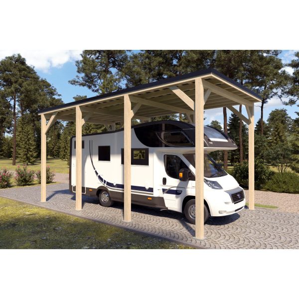 Holzbrüder Camping-Carport Ralf Imprägniert 400 x 700 cm Blechdach Schwarz