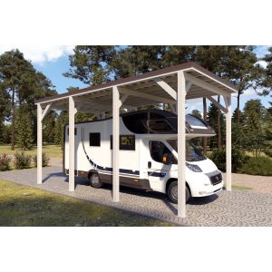 Holzbrüder Camping-Carport Ralf Reinweiß 400 cm x 700 cm Blechdach Dunkelbraun