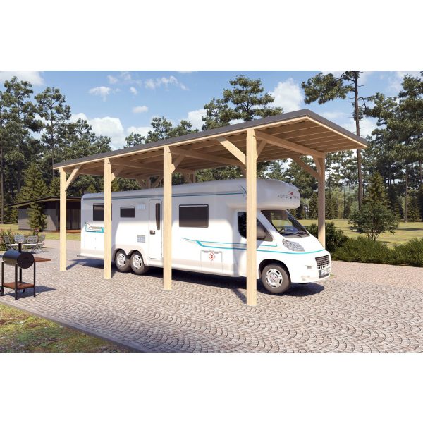 Holzbrüder Camping-Carport Ralf Imprägniert 400 x 800 cm Blechdach Dunkelgrau