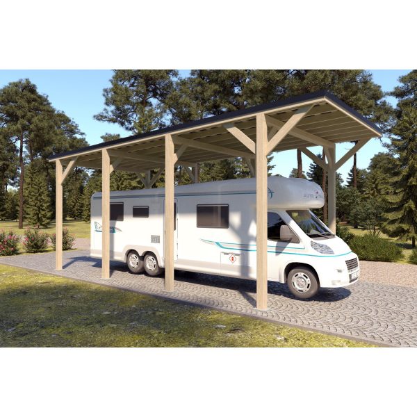 Holzbrüder Camping-Carport Ralf Imprägniert 400 x 800 cm Blechdach Schwarz